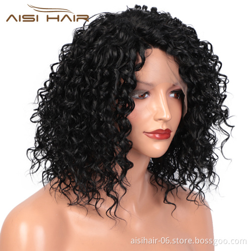 Aisi Hair Top Quality Short Deep Curly Natural Black Bob Wig Wholesale Afro Curly Synthetic Swiss Lace Wigs For Black Women